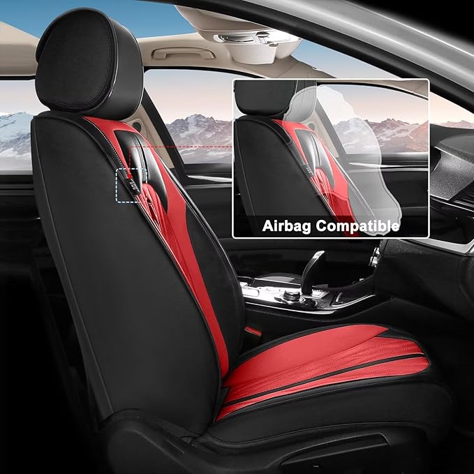 TTX LIGHTING Seat Covers Fit for Ford Bronco Sport 2021-2026 Front Seat Covers Faux Leather Car Seat Covers Breathable Waterproof Car Seat Protector (2 Seats, Black&Red)