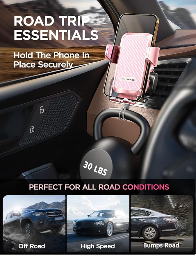 Wireless Car Charger, JOYMASS 15W Fast Charging Auto Clamping Car Charger Cell Phone Holder Mount Vent for iPhone 15 14 13 12 Mini Pro Max, Samsung Galaxy S24 Ultra S23 S22 S21+ Note 20, etc - Pink