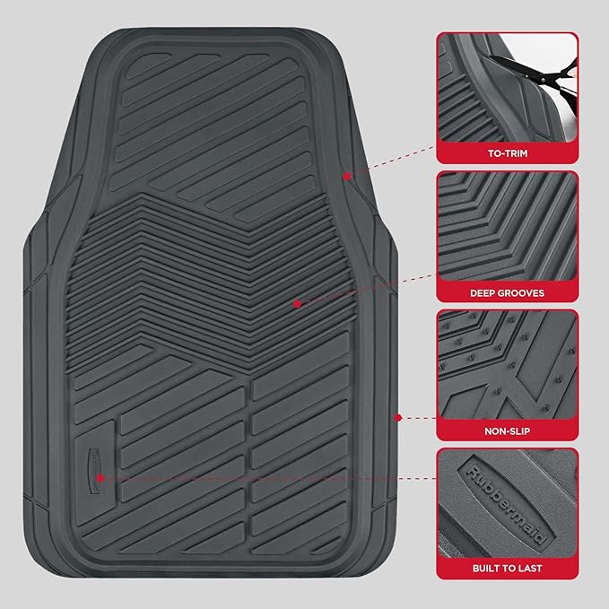 Rubbermaid Car Mats Full Set – All Weather Car Floor Mats Universal Trim-to-Fits Design,Heavy Duty Car Mats for Cars, SUVs, Trucks,and Vans - Beige