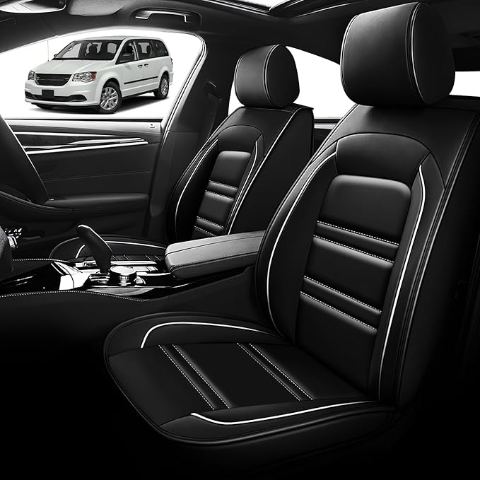 Seat Cover for Dodge Grand Caravan 1999-2020 | Car Seat Covers Front Seats, Waterproof Seat Protectors, Automotive Front Seat Covers (Front Seat, Black&White Line)