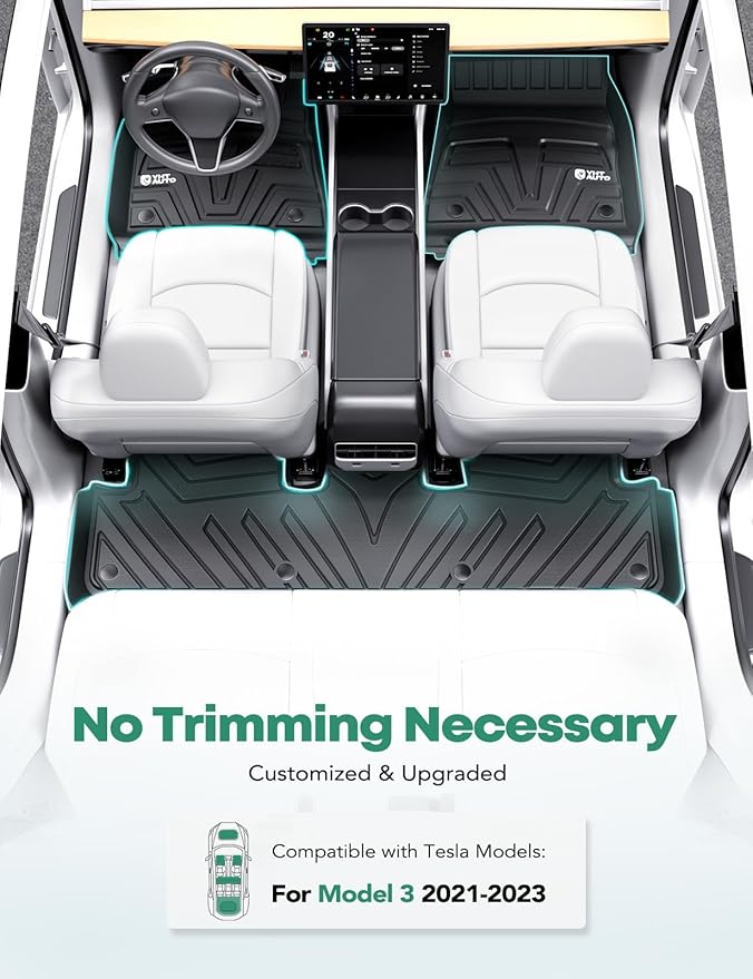 YHTAUTO for Tesla Model 3 Floor Mats 2023 2022 2021 Accessories, All Weather TPE Car Mats Carpet, Front Trunk Mat Rear Cargo Liner Storage Mat, Anti-Slip Waterproof Odorless