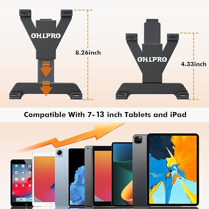 OHLPRO Heavy Duty Drill Base Tablet Holder Car Mount, iPad Mount for Truck Compatible with 7"-13" Tablets, Adjustable Angle, Sturdy Design, Ideal for Cars,Wall, Commercial Vehicles - Includes Screws