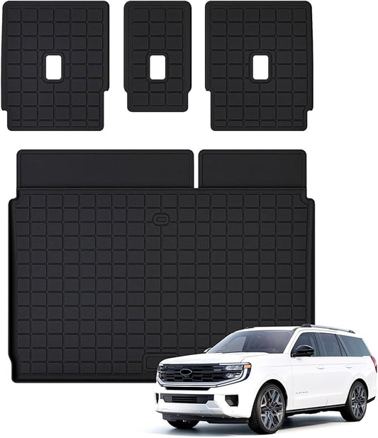 Trunk Mat for 2025 Ford Expedition MAX 7/8 Seats (Only Fit Max) & Backrest Mat,TPE All Weather Protection Cargo Liner with Velcro Rear Seats Backrest Accessories