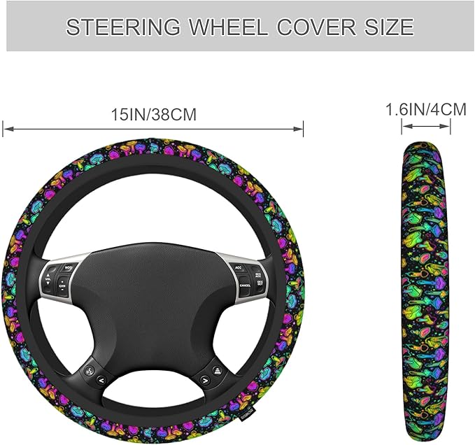Magic Mushrooms Car Steering Wheel Cover 15 Inch Rainbow Mushroom Stars Steering Wheel Covers Men Women Steering Wheel Cover Universal Steering Wheel Covers Car Accessories, steer1001