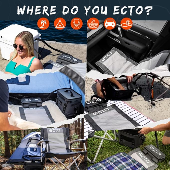 Ecto TOPR Long Cooling Cushion, Cools Down 45 Degrees up to 10 Hours, Battery Powered for Chair, Bleacher, Car Seat, Camping, Golf Cart, Indoor or Outdoor (Excludes Battery)