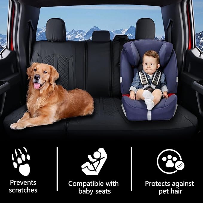 Truckiipa Seat Covers for Truck Chevy Silverado Leather Seat Cover Custom Fit for 2007-2013&2019-2024 Chevy Silverado GMC Sierra 1500, 2020-2024 2500HD 3500HD Double Crew Extended Cab, Full Set, Black