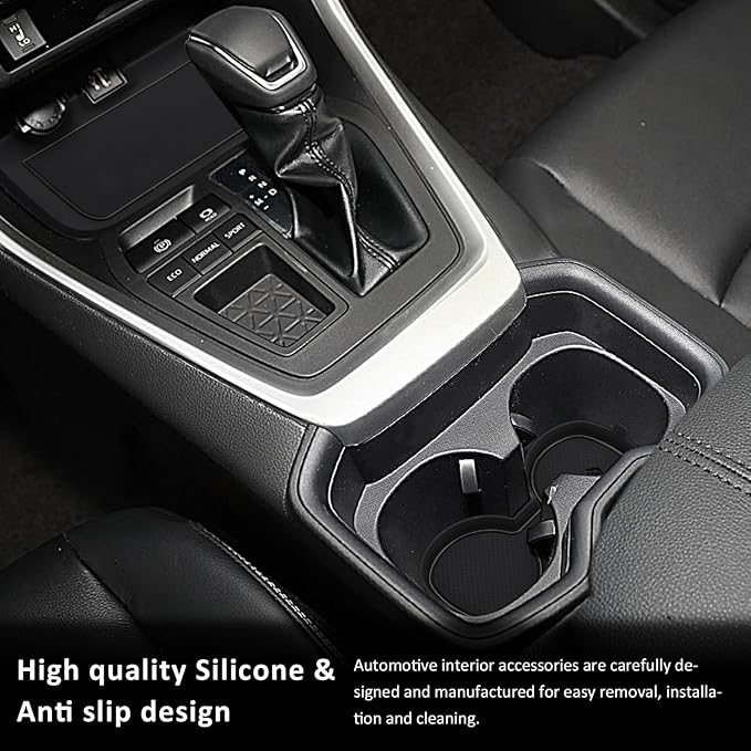 Auovo 3D Cup Holder Insert Liners Compatible with Toyota RAV4 Accessories 2025 2024 2023 2022 2021 2020 2019 Car Custom Cup Holder Mats Pads 3-pc Set (Black Trim)