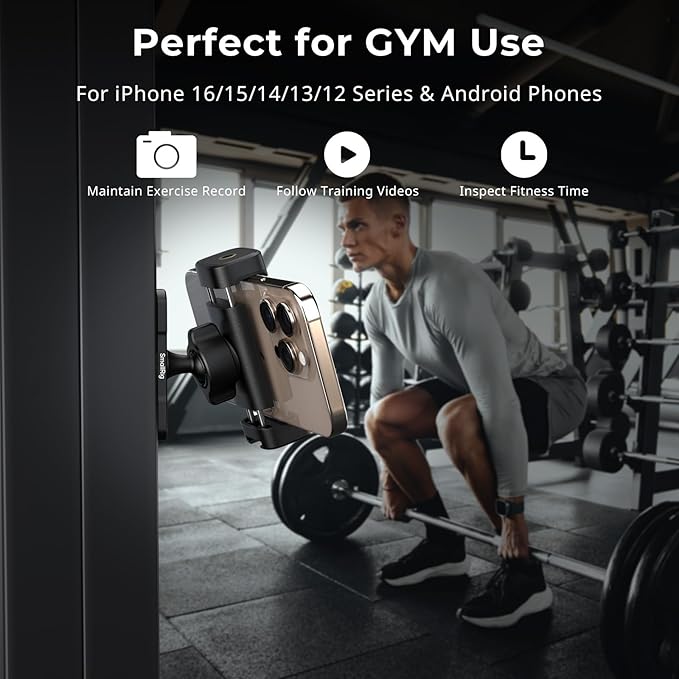 SMALLRIG Magnetic Phone Holder for Gym, Alloy Base with 360° Ball Head, Universal Phone Clamp Mount Suitable for iPhone 17/16/15/14/13/12 Series & Android Phones, Attach to Metal Surfaces-5582