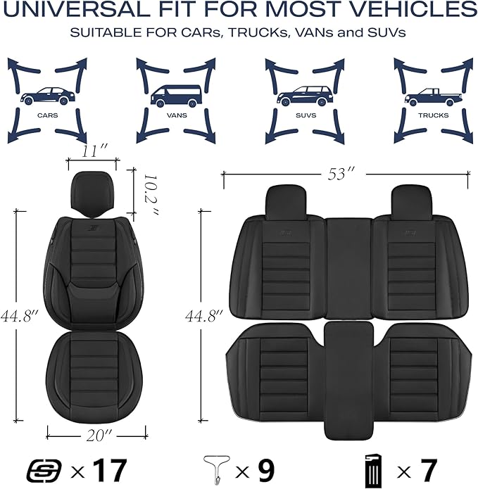 Skechers MAX Cushioning Seat Covers,Memory Foam Leather Car Seat Covers,Waterproof Car Seat Protector Front Seats,Car Seat Cushion Airbag Automotive Universal Fit for Most Cars,Vans,Trucks,SUV,Black