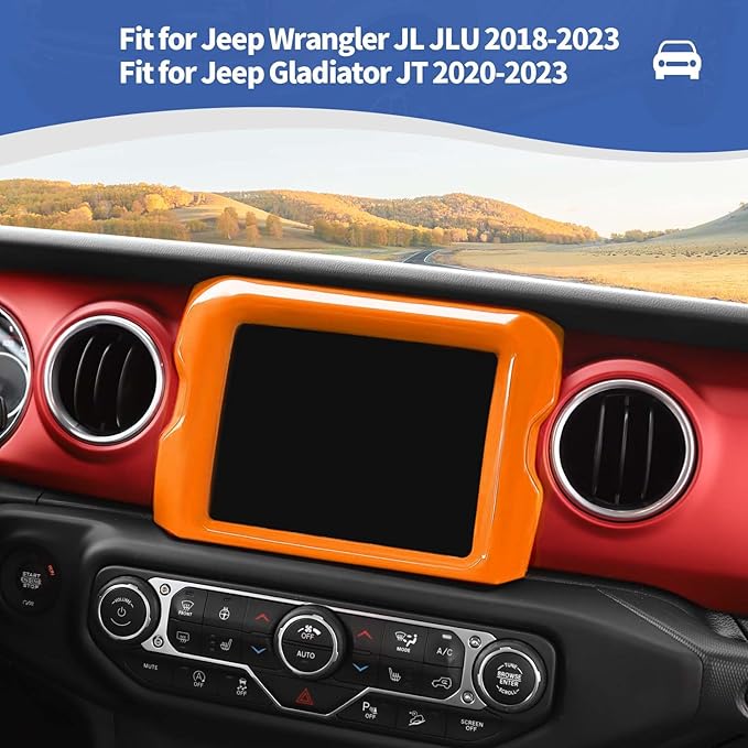 RT-TCZ for Jeep JL Center Console Radio Display Panel Trim Cover for Jeep Wrangler JL JLU Gladiator JT 2018-2023 Orange Interior Accessories 8.4 inch