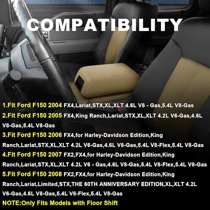 PIT66 Armrest Lid Cover Center Console Lid, Compatible with 2004-2008 Ford F150 5L3Z1506024AAD Console Armrest Top Lid Beige