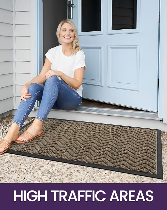 DEXI Front Door Mat Outside Entrance, 4x6 ft Rubber Entry Doormat Heavy Duty, Welcome Mats Non Slip for Inside House Floor Entryway Back Doors Exterior Patio, Chevron Brown