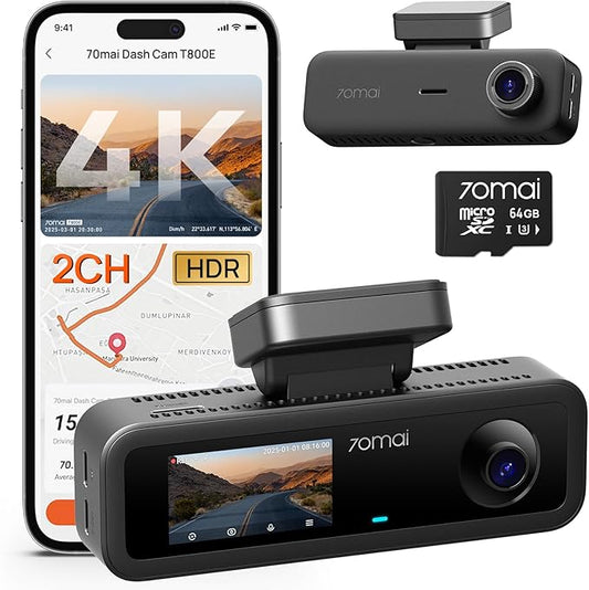 70mai 4K Dash Cam Front and Interior, 4K HDR Dash Camera with F1.55 Aperture, Wi-Fi 6, 24H Parking Surveillance, GPS, Loop Recording, 64GB Card Included, UHD Dashcam for Cars/Taxi/Uber/Lyft