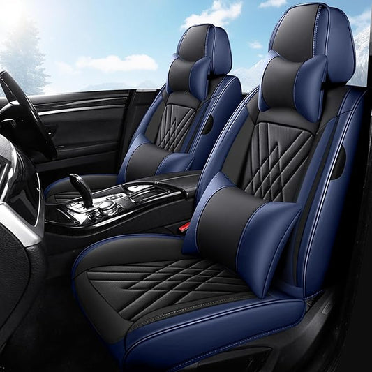 Seat Covers Fit for Toyota Corolla 2015-2026 Leather Car Seat Cover, Stylish Waterproof Breathable Easy to Install Airbag Compatibility Auto Interior Accessories(Front Set with Pillow,Black Blue)