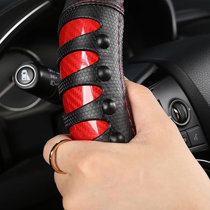 West Llama Microfiber Leather Car Steering Wheel Cover for Men Women,Universal Fit 15.5-16 inchs(Leather Nails-Red+Black-Large Size)