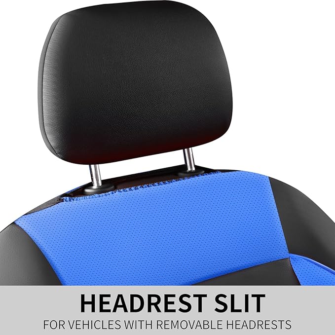 Leather Car Seat Covers Front Seats, 3D Foam Support Car Seat Covers, Universal fit for Trucks Vans SUVs Sedans Automotive Comfortable, Airbag Compatible 2PCS Front, Black+Blue