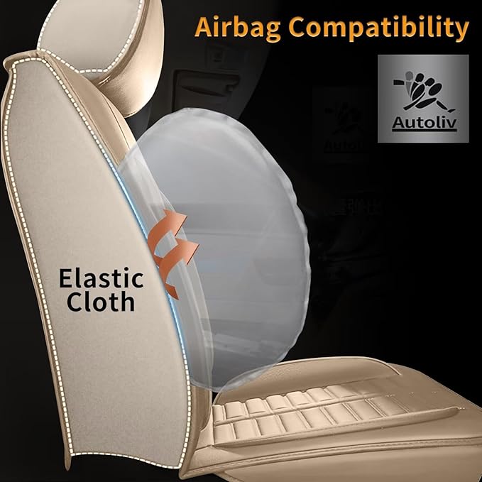 Seat Covers Fit for Toyota Highlander:2008-2025 Full Set with Lumbar Support Airbag Compatible Premium Faux Leather Waterproof Car Seat Cushion (5 Seats Beige)