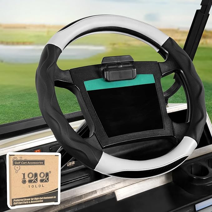 10L0L 14 Inch Golf Cart Steering Wheel Covers for Yamaha, Club Car DS&Precedent, Upgraded Microfiber Anti-Slip Steering Wheel Cover with Pu Leather