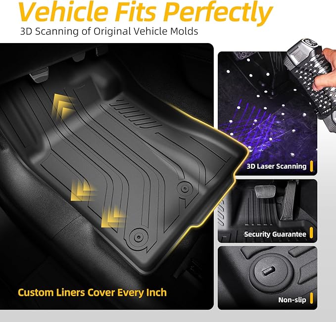 PWY Car Mats for Ford Mustang 2015-2025 2026 (Not for Mach-E), TPE Heavy Duty Automotive Floor Mats, Custom Fit Car Liners, All Weather Floor Liners for Mustang, 4PCS Mustang Interior Accessories