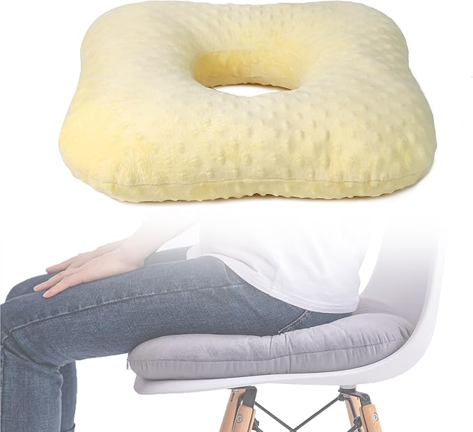 Donut Pillow for Tailbone Pain Relief, Wheelchair Cushion for Hemorrhoids and Bed Sores, Pregnancy, Donut Pillow Suitable for Office, Long Travel, Car and Home Sofa(Goose Down Yellow-Bean)