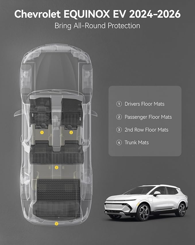 3W Floor Mats & Cargo Liner Fit for 2024-2025 2026 Chevrolet Chevy Equinox EV (Non Fuel), TPE All Weather Custom Fit for Chevrolet Equinox EV (Non Fuel) Accessories Full Set Car mats,Black