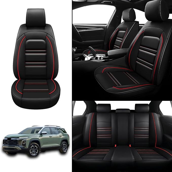 Seat Covers for Equinox 2005-2025 | 5-Seats Leather Seat Covers, Easy to Install Automotive Seat Covers Full Set (Full Set, Black&Red Line)