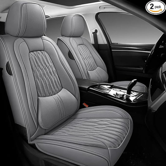 WELLDO Car Seat Covers Full Set, Premium Nappa Leather Seat Covers for Car, Waterproof Car Seat Protector with Lumbar Support, Automotive Seat Covers Universal Fit for Most Cars SUV Truck, Gray,w02.