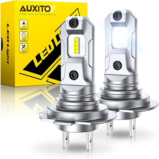 AUXITO H7 LED Bulbs, 500％ Brighter 6500K White, 1:1 Mini Size No Adapter Required Easy install, H7ll Fanless LED Kit Fog Lights