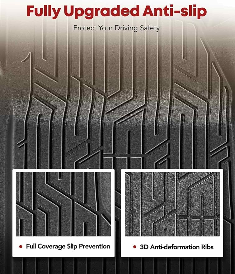 YHTAUTO Floor Mats Fit 2014-2018 Chevy Silverado/GMC Sierra, 2015-2019 2500HD/3500HD Crew Cab, Black TPE All Weather Car Mats Waterproof Odorless Floor Liner, 1st & 2nd Row Liner