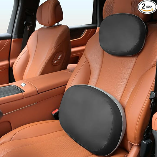 FLORICH Lumbar Support with Headrest Pillow Double-Sided Suede & Leather Car Neck Pillow and Back Cushion Kit Ergonomic Back Rest Pillow Neck Back Pain Relief for Car, Office Chair, Black