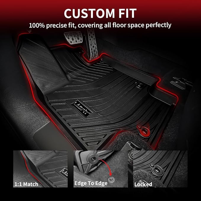 LASFIT Floor Mats for Toyota Highlander 2020-2025 2026 8-seat (Not for Hybrid) All Weather TPE Custom fit Floor Liner for Highlander car mats, Front and Rear 2 Row Mats.