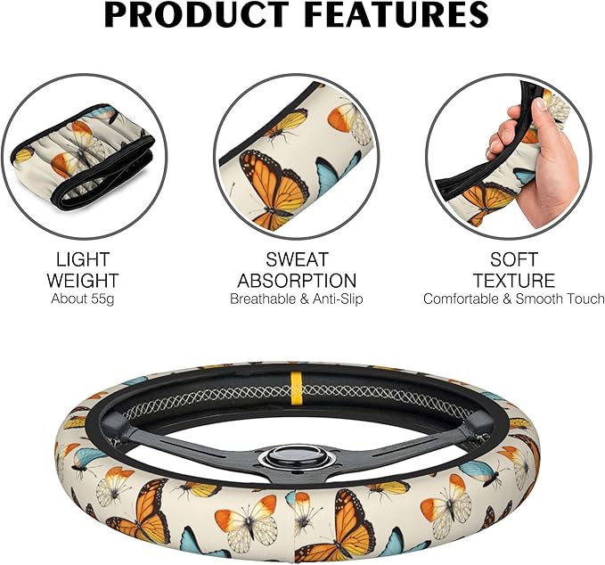 Strawberry Steering Wheel Cover,Strawberries Flower Elastic Non-Slip Steering Wheel Protector,Auto Interior Decor for Women Girls,Universal 15" Fit for Sedans,Trucks