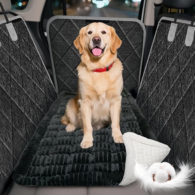 Thickened Dog Bed for Car Back Seat, Upgraded Bottom Non-Slip, Fits Hard Bottom car seat Cover for Dogs, Premium Dog Car Seat Cover