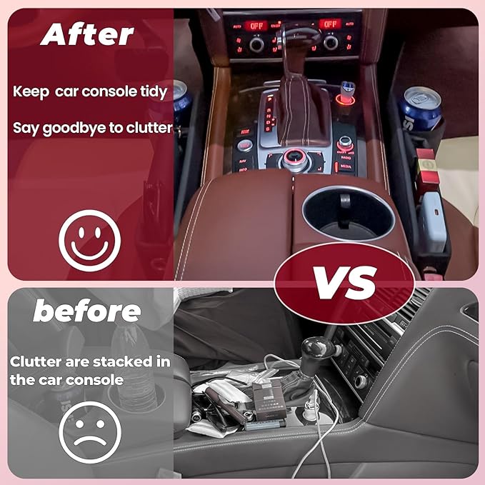 2 Packs Car Seat Gap Filler Organizer, Car Seat Organizer, Seat Gap Storage Box with Cup Holders for Drink, Car Leather Cup Holder Gap Bag Front Seat for Phone, Sunglasses,Keys(Left+Right Side)