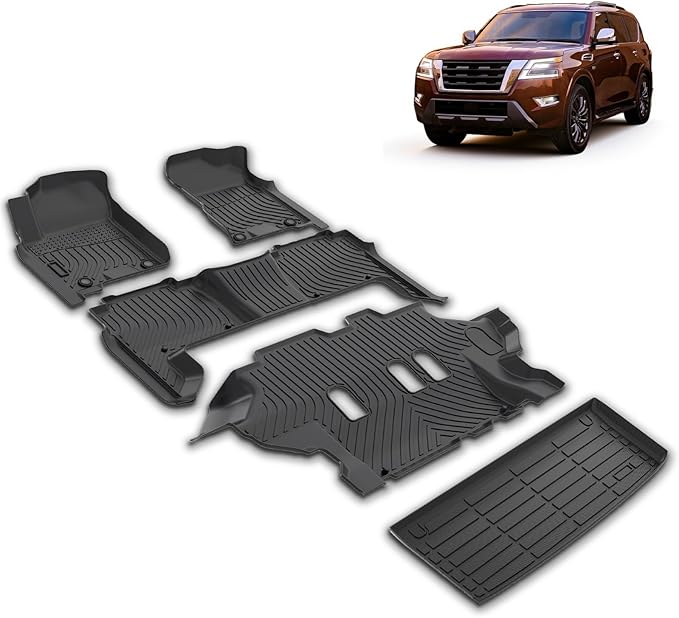 All Weather Car Floor Mats & Cargo Liner Set Fit for Nissan Armada 2019 2020 2021 2022 2023 2024 Floor Liners Trunk Liner Armada Cargo Mat Accessories Black