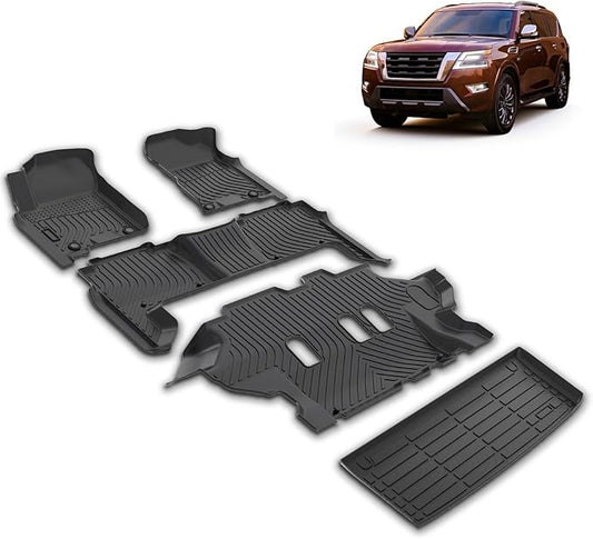 All Weather Car Floor Mats & Cargo Liner Set Fit for Nissan Armada 2019 2020 2021 2022 2023 2024 Floor Liners Trunk Liner Armada Cargo Mat Accessories Black