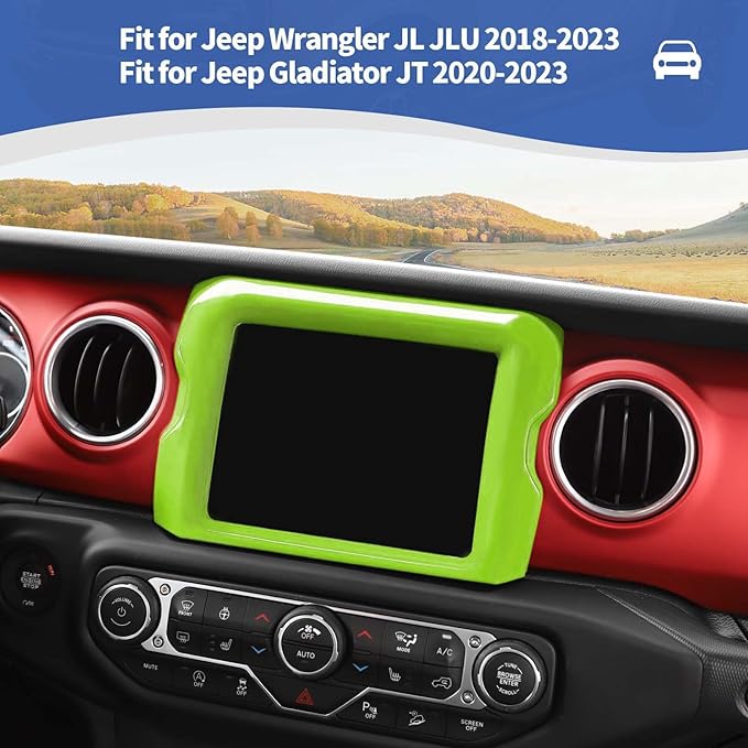 RT-TCZ for Jeep JL Center Console Radio Display Panel Trim Cover for Jeep Wrangler JL JLU Gladiator JT 2018-2023 Green Interior Accessories 8.4 inch