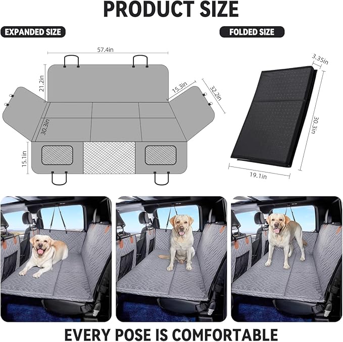 YJGF Dog Back Seat Extender for Truck,Truck Seat Cover Back Seat,Dog Hammock for Truck,Pet Seat Covers for Dogs,Hard Bottom Seat Extender for Dogs,Dog Seat Cover for F150/RAM1500/Silverado (Gray)