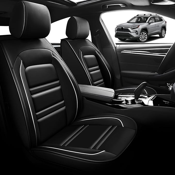 Seat Cover for Toyota Tacoma 2007-2025 | Car Seat Covers Front Seats, Waterproof Seat Protectors, Automotive Front Seat Covers (Front Seat, Black&White Line)