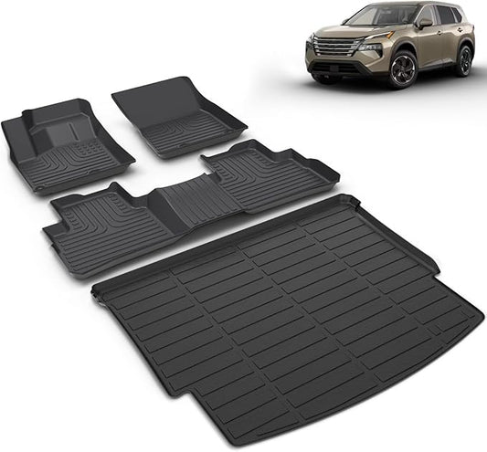 All Weather Car Floor Mats & Cargo Liner Set Fit for 2025 2024 2023 2022 2021 Nissan Rogue(Not Fit Sport) Car Cargo Mats Floor Liners Trunk Mat Rogue Floor Mats Accessories