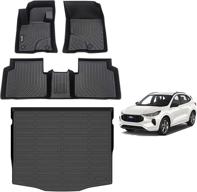 AIPOIL® Floor Mats & Cargo Liner Set for 2020-2025 Ford Escape Hybrid All Weather Protection TPE Anti-Slip Automotive Full Set Custom Car Mats Accessories - Black