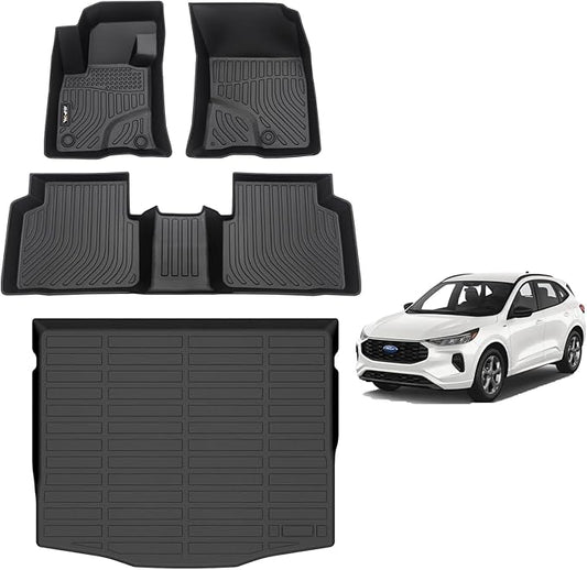 AIPOIL® Floor Mats & Cargo Liner Set for 2020-2025 Ford Escape Hybrid All Weather Protection TPE Anti-Slip Automotive Full Set Custom Car Mats Accessories - Black