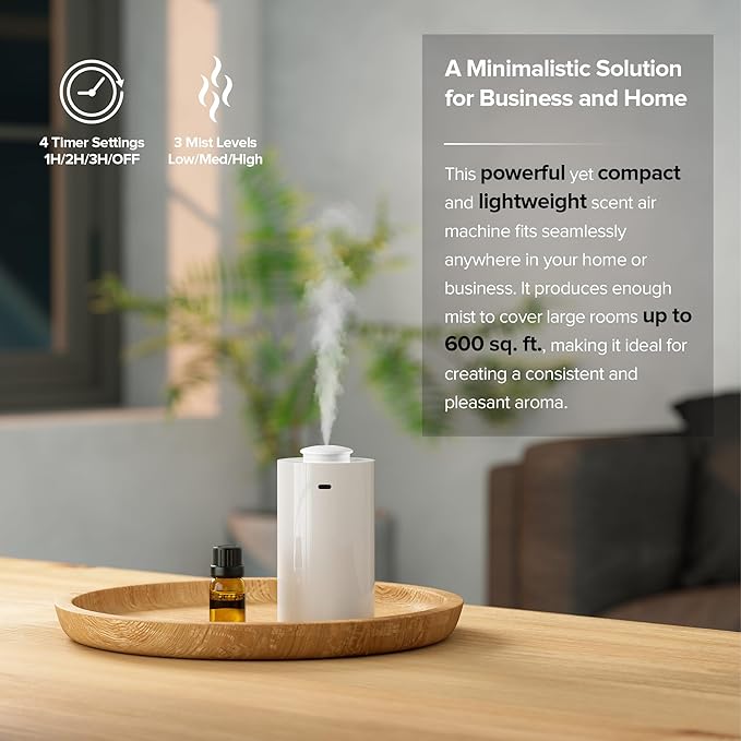 Waterless Essential Oil Diffuser for Car Home Aromatherapy Nebulizing Diffuser Battery Operated 5-20mL Mini Scent Air Machine Up to 600 Sq.Ft. 4 Countdown Timer 3 Mist-Level (ScentBots AN7 Green Lily)