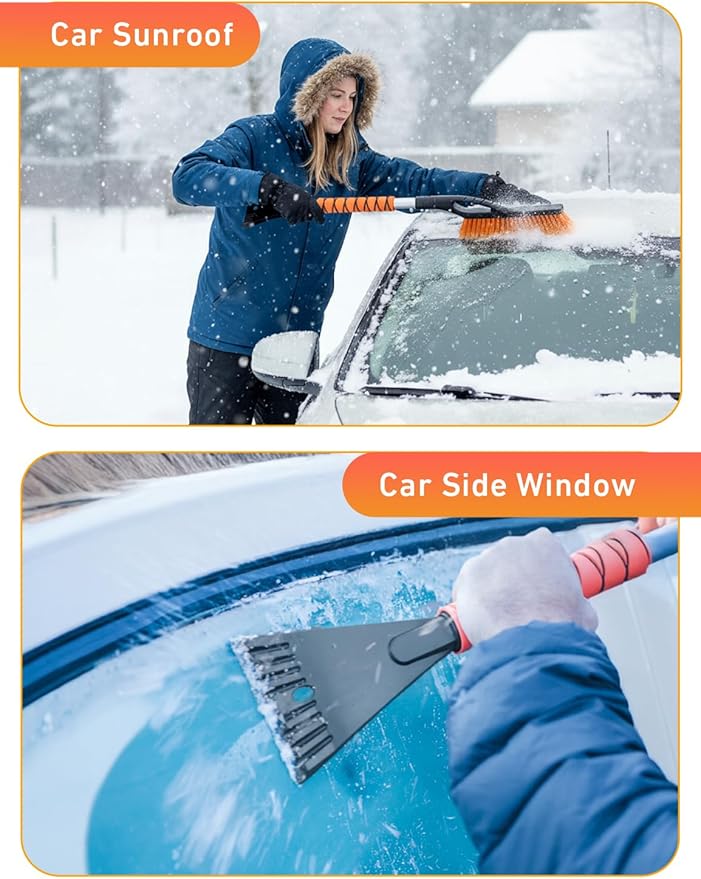 EcoNour 27" Aluminum Ice Scrapers for Car Windshield | Car Window Scraper and Snow Brush with Ergonomic Foam Grip Winter Accessories (Orange)