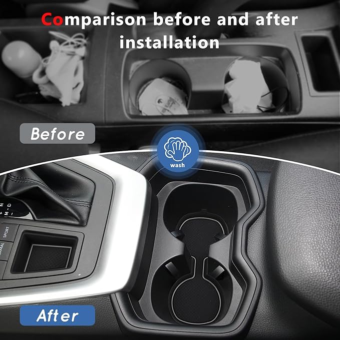Auovo 3D Cup Holder Insert Liners Compatible with Toyota RAV4 Accessories 2025 2024 2023 2022 2021 2020 2019 Car Custom Cup Holder Mats Pads 4-pc Set (Gray Trim)