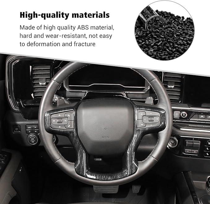 Voodonala for Chevy Silverado Steering Wheel Panel Cover Interior Steering Wheel Accessories Compatible with Chevy Silverado 2019+ Surburban2020+ Tahoe 2021+(1Pc,ABS,Black Wood)
