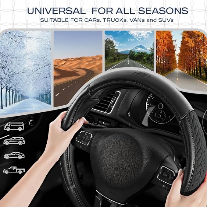 Skechers Steering Wheel Cover,Max Cushioning Leather Steering Wheel Cover Universal Fit 14" 1/2-15" Car Wheel Protector for Men Women Fit Suvs,Vans,Sedans,Car,Trucks,Black