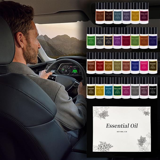 Car Air Freshener Refill Cologne Aromatherapy Oil 30 PCS, Essential Oils Mixed Fragrance Set for Car Diffusers (No Diffuser Included)