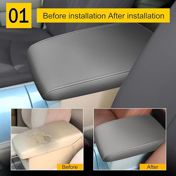 AOMSAZTO Armrest Cover for 2008-2014 Toyota Highlander Middle Console Covers Leather Light Gray