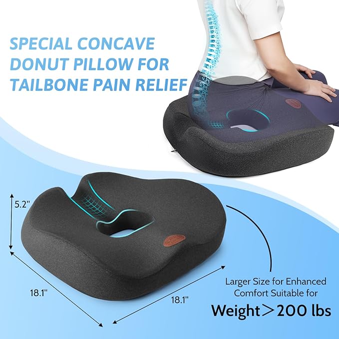 Donut Pillow, Hemorrhoid Pillow for Sitting, Donut Pillow for Tailbone Pain Relief Cushion, Two Humps Hip Comfortable Design, Doughnut Pillow, Butt Pillows for Postpartum Pregnancy, XL Size Grey